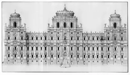 Projeto para a fachada leste do Louvre, do volume &39;Recueil du Louvre&39; eu fol. 10, 1664 (caneta e tinta e lavar no papel)